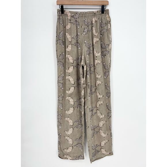 Urban Safari Brown Tan Fish Pattern Boho Flowy Hippie High Waisted Pants Size M - Picture 1 of 6